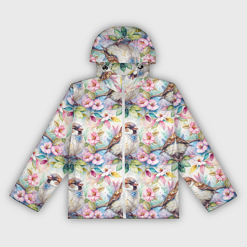 Женская ветровка Воробей в ярких цветах паттерн / 3D-Белый – фото 1
