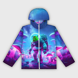 Ветровка с капюшоном женская Шрек бравый космонавт на планете неоновых грибов, цвет: 3D-белый