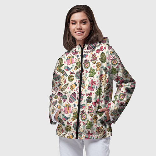 Женская ветровка Новогодний паттерн / 3D-Черный – фото 3