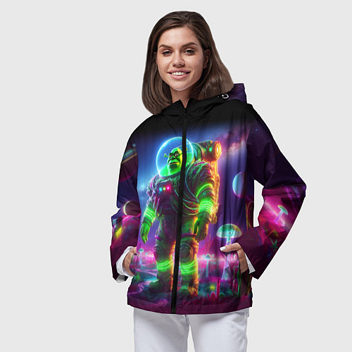 Женская ветровка Космонавт Шрук в неоновом скафандре на загадочной / 3D-Черный – фото 3
