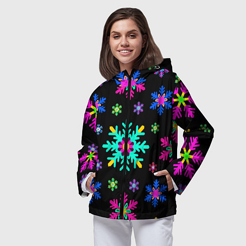 Женская ветровка Снежинки ретро / 3D-Черный – фото 3