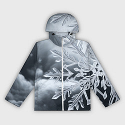 Ветровка с капюшоном женская Снежинка на черно белое, цвет: 3D-белый
