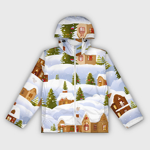 Женская ветровка Новогодние домики и елочки / 3D-Белый – фото 1