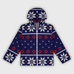 Ветровка с капюшоном женская Вязаный новогодний узор, цвет: 3D-белый