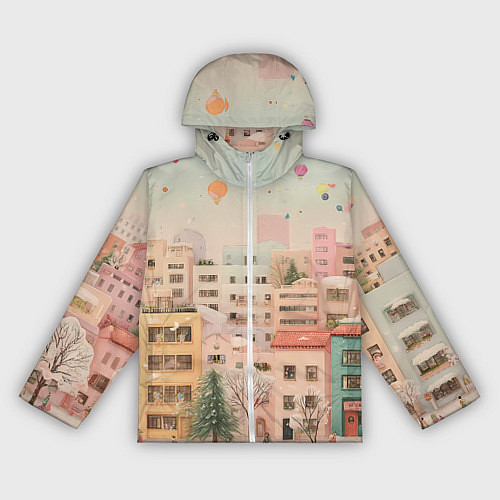 Женская ветровка Объемный новогодний город / 3D-Белый – фото 1