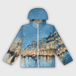 Ветровка с капюшоном женская Снежный вечер Санкт-Петербурга, цвет: 3D-белый