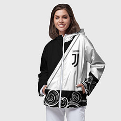 Ветровка с капюшоном женская Ювентус геометрия полосы текстура, цвет: 3D-белый — фото 2