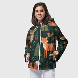 Ветровка с капюшоном женская В лесу с животными, цвет: 3D-белый — фото 2