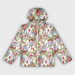 Ветровка с капюшоном женская Цветы, цвет: 3D-белый