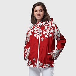 Ветровка с капюшоном женская Снежинки, цвет: 3D-белый — фото 2