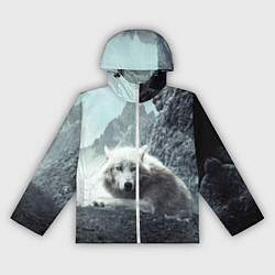 Ветровка с капюшоном женская Волк в горах, цвет: 3D-белый
