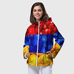 Ветровка с капюшоном женская Флаг Армении, цвет: 3D-белый — фото 2